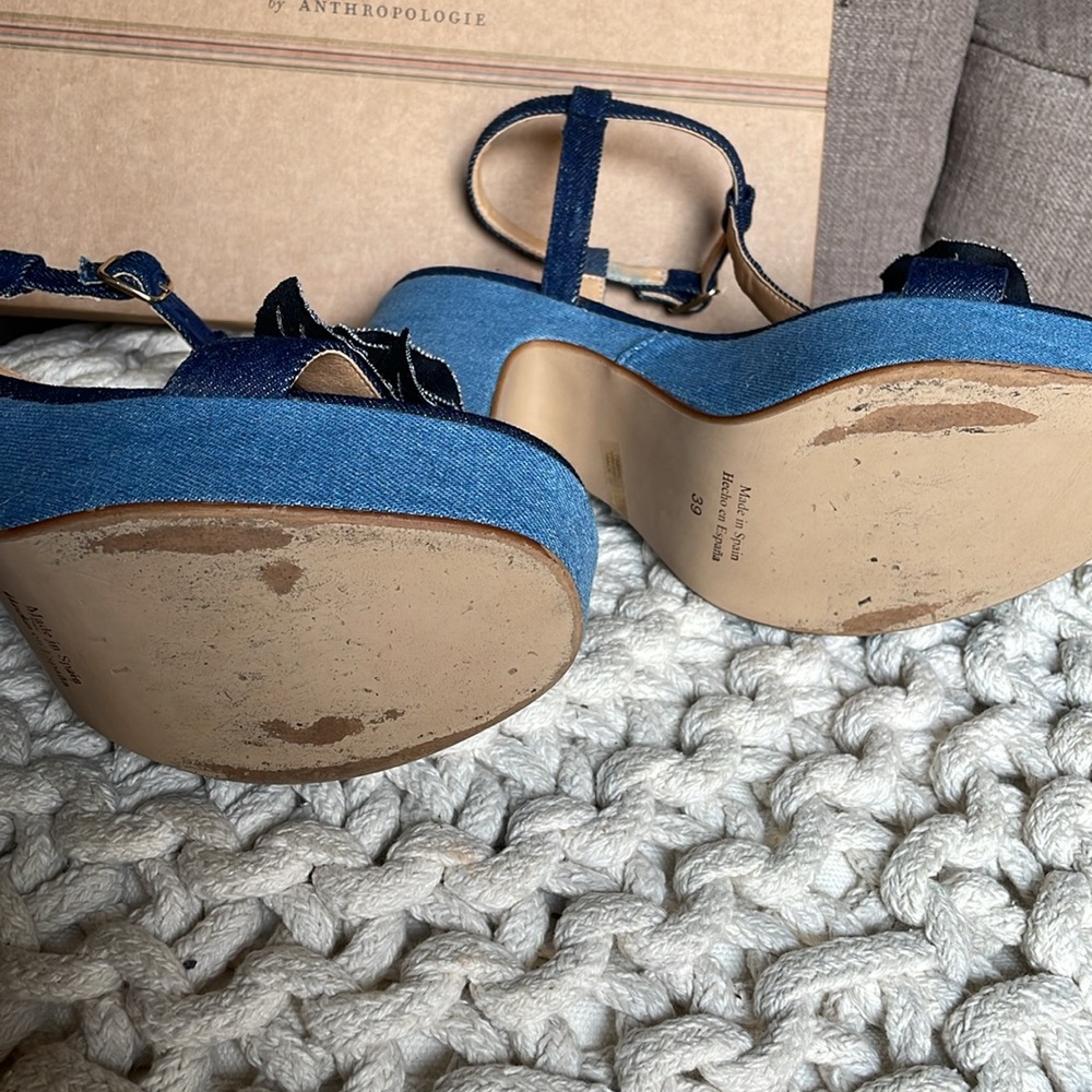 Maeve Two-Tone Denim Platform Sandals with Rosette - Picture 10 of 16